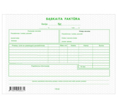 Sąskaita- faktūra A5 SC(1+1) be Nr